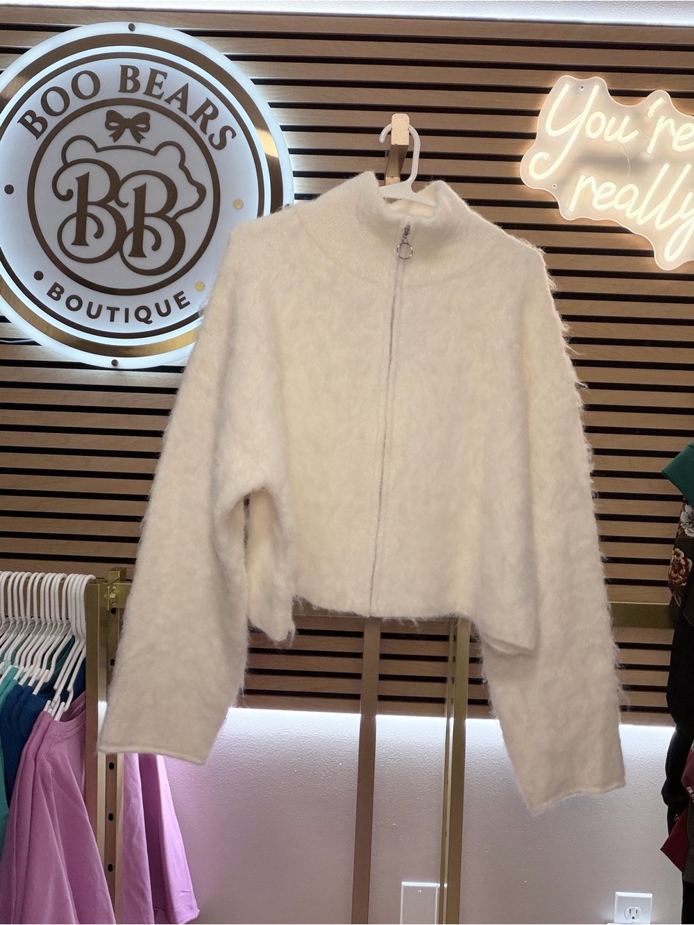 wild fable Cream Faux-Fur Zip-Front Teddy Jacket